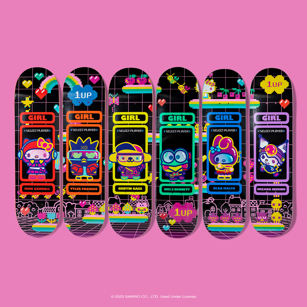 Level up with the new @GirlSkateboards x Hello Kitty and Friends Kawaii Arcade Series 👾 💞 Shop now: bit.ly/3X7EIBL