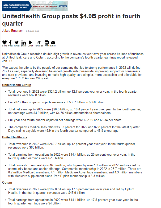 EdGainesIII's tweet photo. Glad we are all sitting down-- @UHC healthcare division profits at $14.4B in '22 w/ revenues up +12% w/ nearly 27M commercial covered lives + significantly higher '23 revenues.  Don't get mad--get active &amp; advocate! https://t.co/WjAin7JDdq https://t.co/jcrAVLax5p