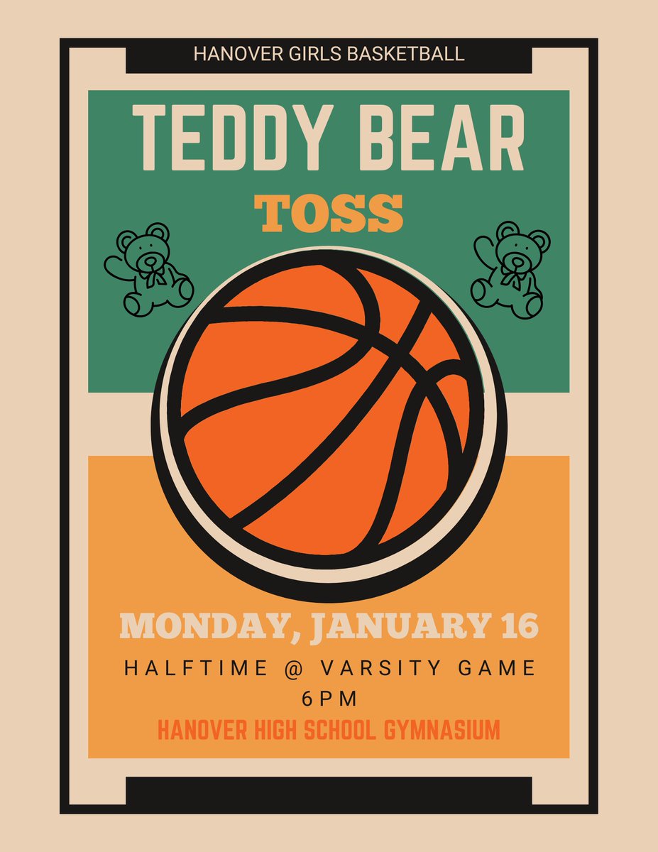 Come out to the Girls Basketball game on Monday night for the Teddy Bear Toss! Bring a new or gently used stuffed animal to throw onto the court at halftime!
