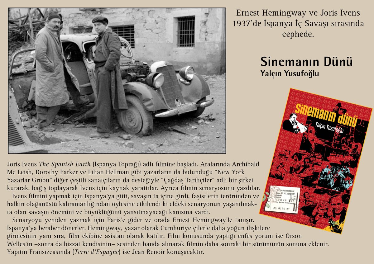 h2okitap's tweet photo. Ernest Hemingway ile Joris Ivens'ın 1937’de İspanya İç Savaşı sırasında cepheye gidişlerinin öyküsü...
https://t.co/oX5gYogEYK
#hemingway #Ivens #yalçınyusufoğlu #film #sinema #sinemanındünü https://t.co/lHFzfxo6Hw