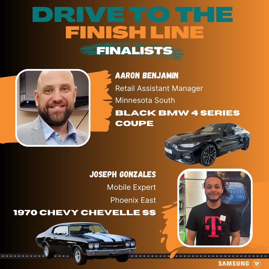 Here are our last 2 finalists! Check back Monday to see who has won that $50k! #drivetothefinishline #newcar @Samsung @TMobile