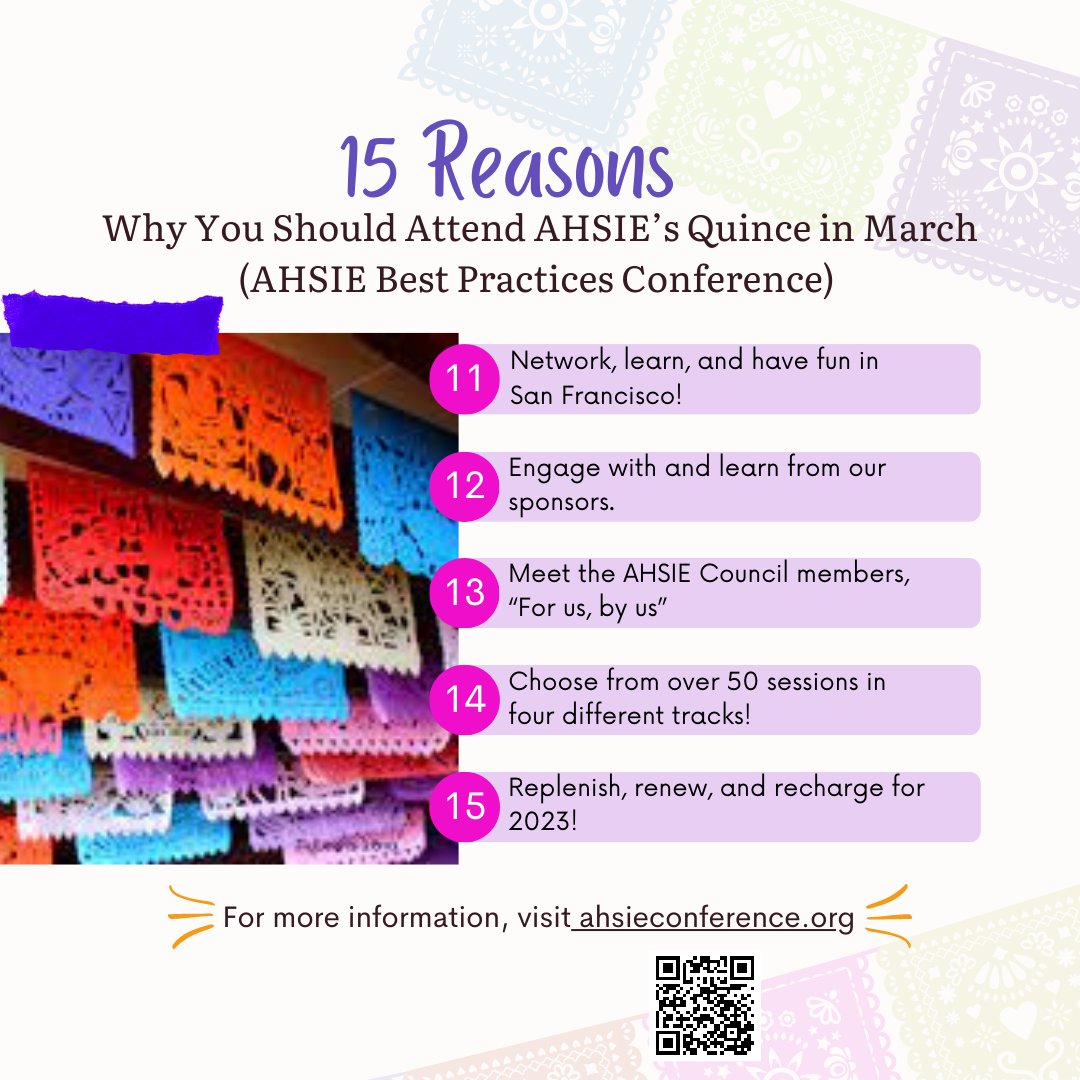 ahsieducators's tweet image. Still thinking about whether or not to attend the #ahsie2023 Best Practices Conference? Swipe through to learn 15 reasons why YOU should attend AHSIE’s quince in March. For more info, visit ahsieconference.org
#hsi #ahsieeducators