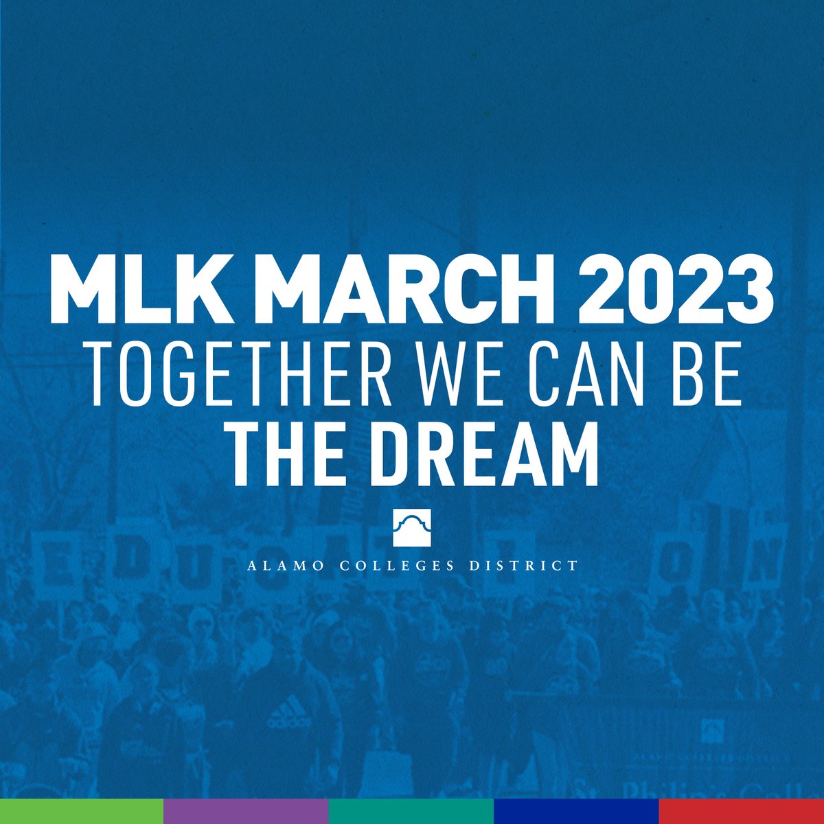 AlamoColleges1's tweet image. REMINDER: The #AlamoColleges family is invited to join the #MLKMarch on Monday, January 16,  at 10 a.m.  Each college is encouraged to wear their campus colors. This year's theme is "Together We Can Be THE Dream."

For more details, visit: bit.ly/ACDMLK23