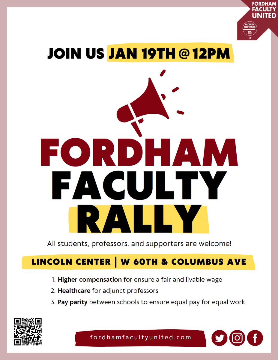 CentralLaborNYC's tweet photo. 600 non-tenured faculty at Fordham, members of @FordhamFacultyU, have been negotiating a contract since March 2022. 

Join these workers to rally at the Lincoln Center campus of Fordham University to demand a fair contract now! #FacultyForward #1u https://t.co/b5aQjYixic