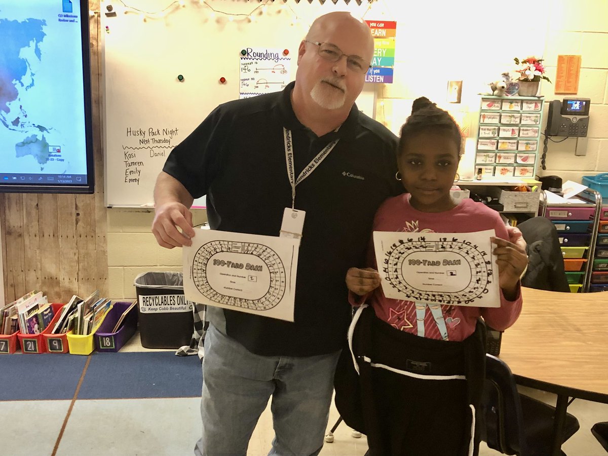 A little friendly competition while learning our 9’s multiplication facts! We challenged Mr. Perkins to a race and he accepted. #huskychat