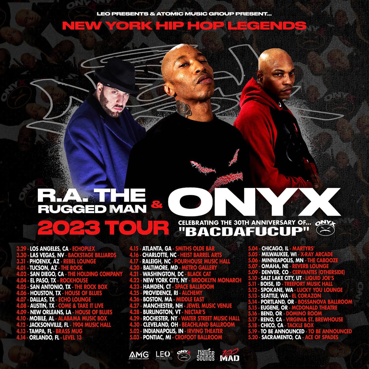 Proud to announce this USA national TOUR :
R.A. the RUGGED MAN and  ONYX coming to a hood near you !!!!