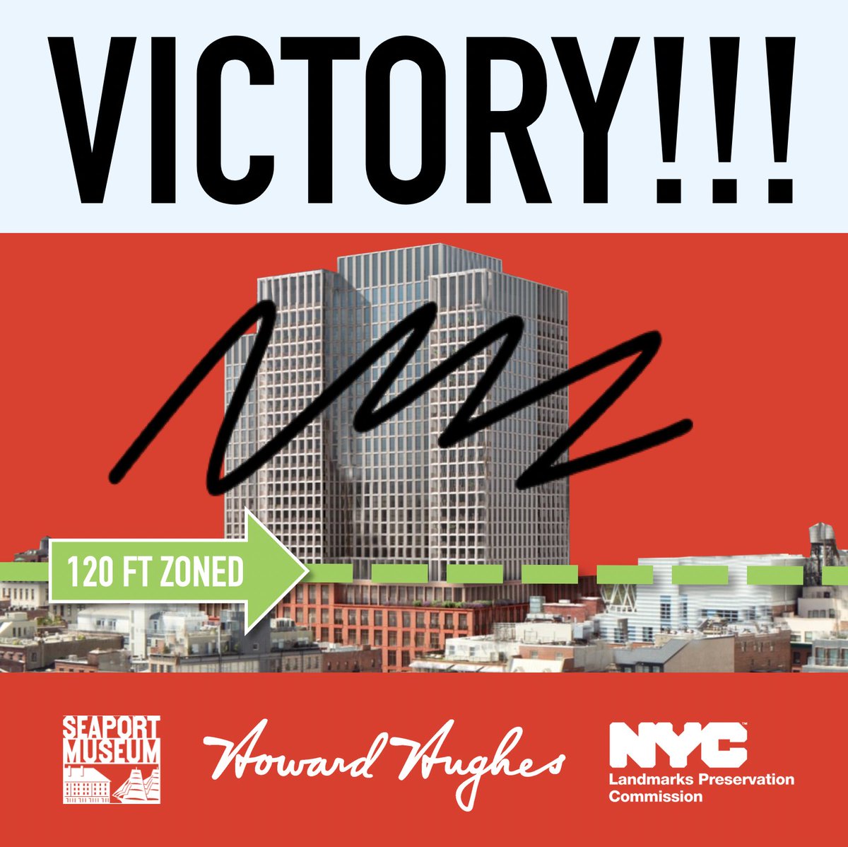 followmoneynyc's tweet photo. 📣 BREAKING: Seaport Coalition WINS lawsuit against @nyclandmarks for violating its mandate in approving @HowardHughesCo 324-foot-tall tower. Decision invalidates Certificate of Appropriateness & stops construction of hi-rise inside low-scale Seaport Historic District. #ChangeLPC https://t.co/B9EbJLh7dy