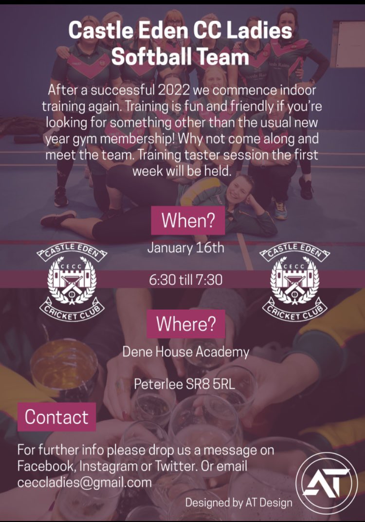 Why not come along and try the fastest growing women’s sport,no experience needed and all equipment provided for any further info please feel free to drop us a message.