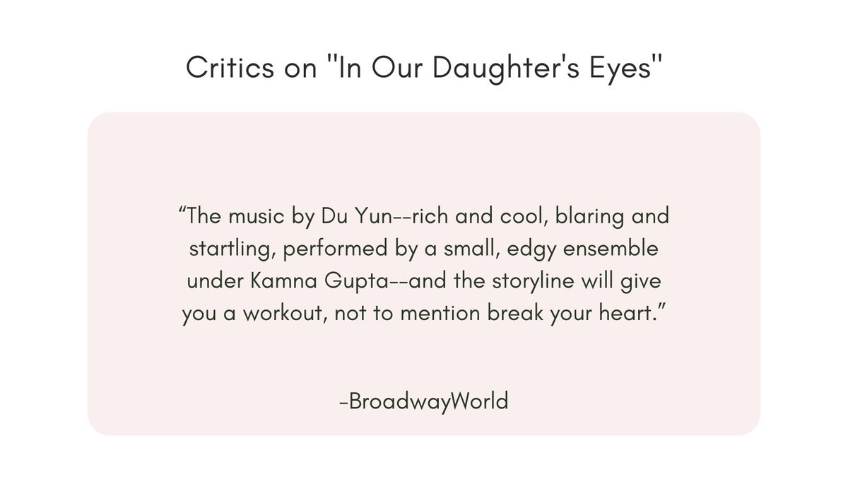 Take a look at what the BoadwayWorld has to say about 'In Our Daughter's Eyes', part of The PROTOTYPE Festival, co-presented by BPAC. Get your tickets now, only three shows left for the east coast premiere. The show is up until January 15th, 2023!