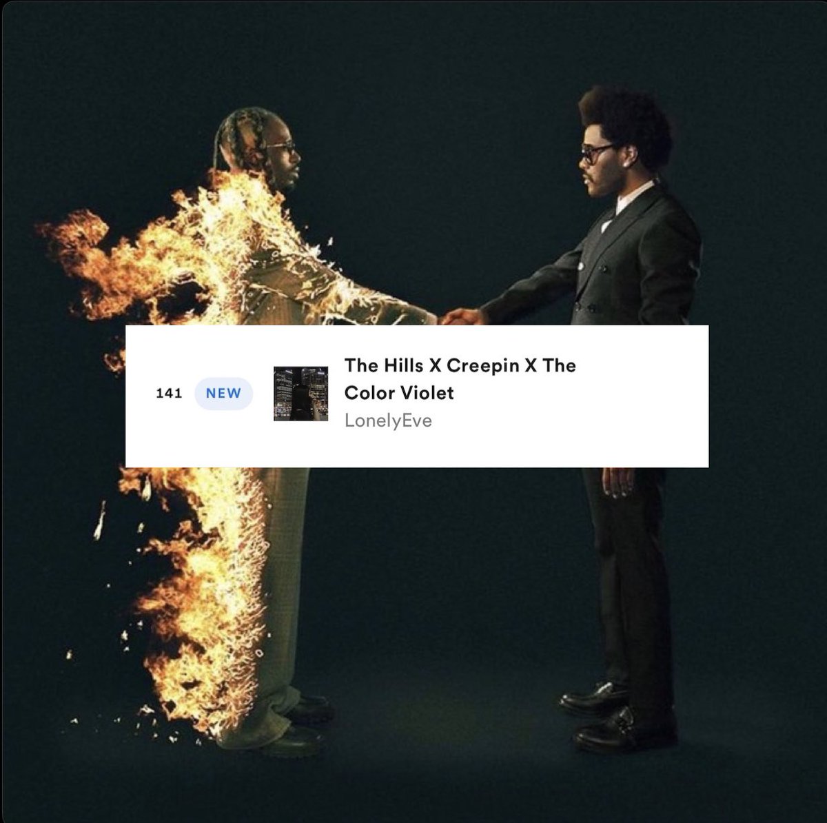 ‘The Hills x Creepin x The Color Violet’ enters the Global Spotify Chart for the first time ever at #141, with 1,144,618 streams. 💀