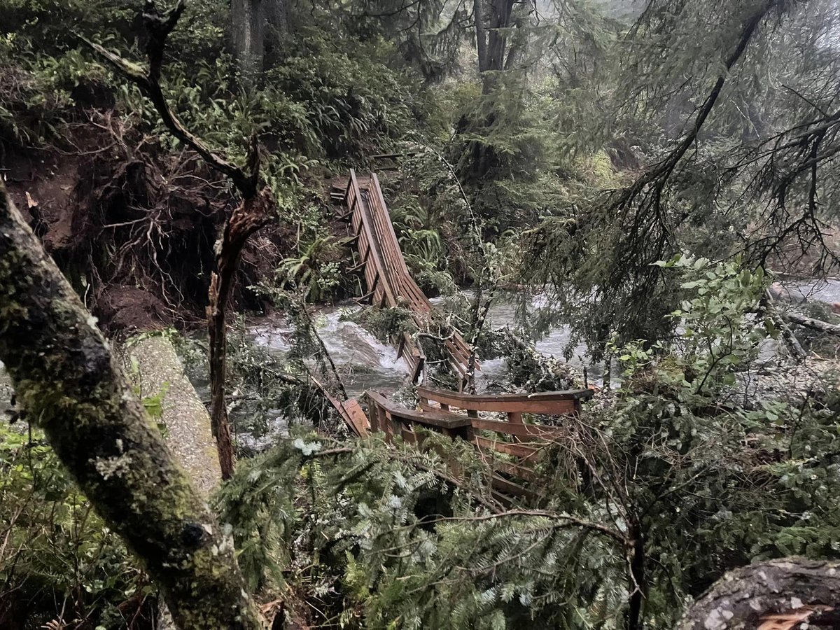 This didn't get any coverage during December's winter chaos, but a footbridge was completely wiped out at Oswald West State Park serval weeks ago. It's unclear if it will be replaced. tinyurl.com/2mr5jfye