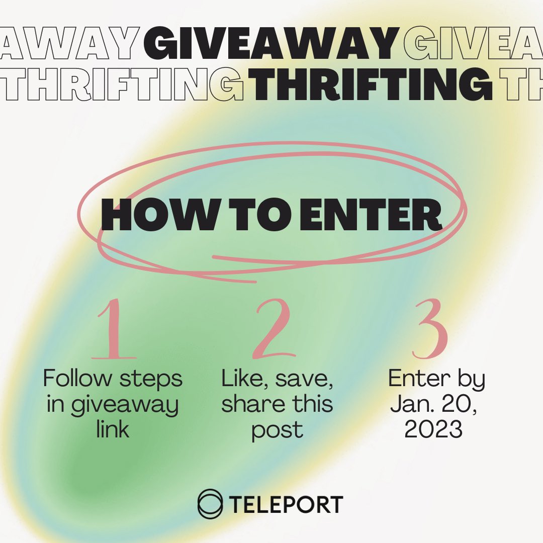 5/ GIVEAWAY

To celebrate, <a href="/teleport__app/">Teleport</a> is giving away $200 to @GoodwillFinds_ to thrift your 2023 wardrobe—plus a styling session with me! 

How to enter:
1. Follow steps in link in bio
2. Like, retweet, share
3. Enter by Jan. 20, 2023

Enter giveaway⤵️
shopteleport.app.link/e/teleportgive…