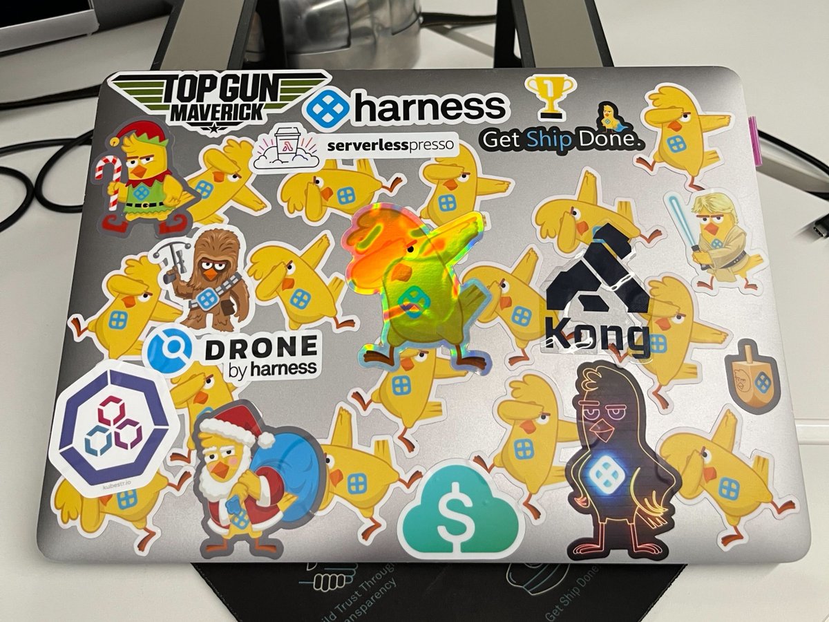 harnessio's tweet photo. It's #NationalStickerDay!
Take a peek at our Harnessians' favorite laptop stickers. (Can you spy Captain Canary? 🐤)
Reply to this Tweet to show off your favorite water bottle, laptop, or bumper stickers! #LifeAtHarness #RememberTheHuman https://t.co/Yc4A7W1eVO