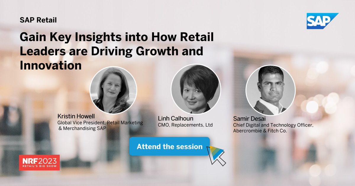 Join top retail leaders at #NRF2023 to gain key insights into how retailers drive growth and innovation with SAP technology in an ever-evolving market. To learn more about how these big ideas are creating big change, visit: ​ imsap.co/60153Vu1t