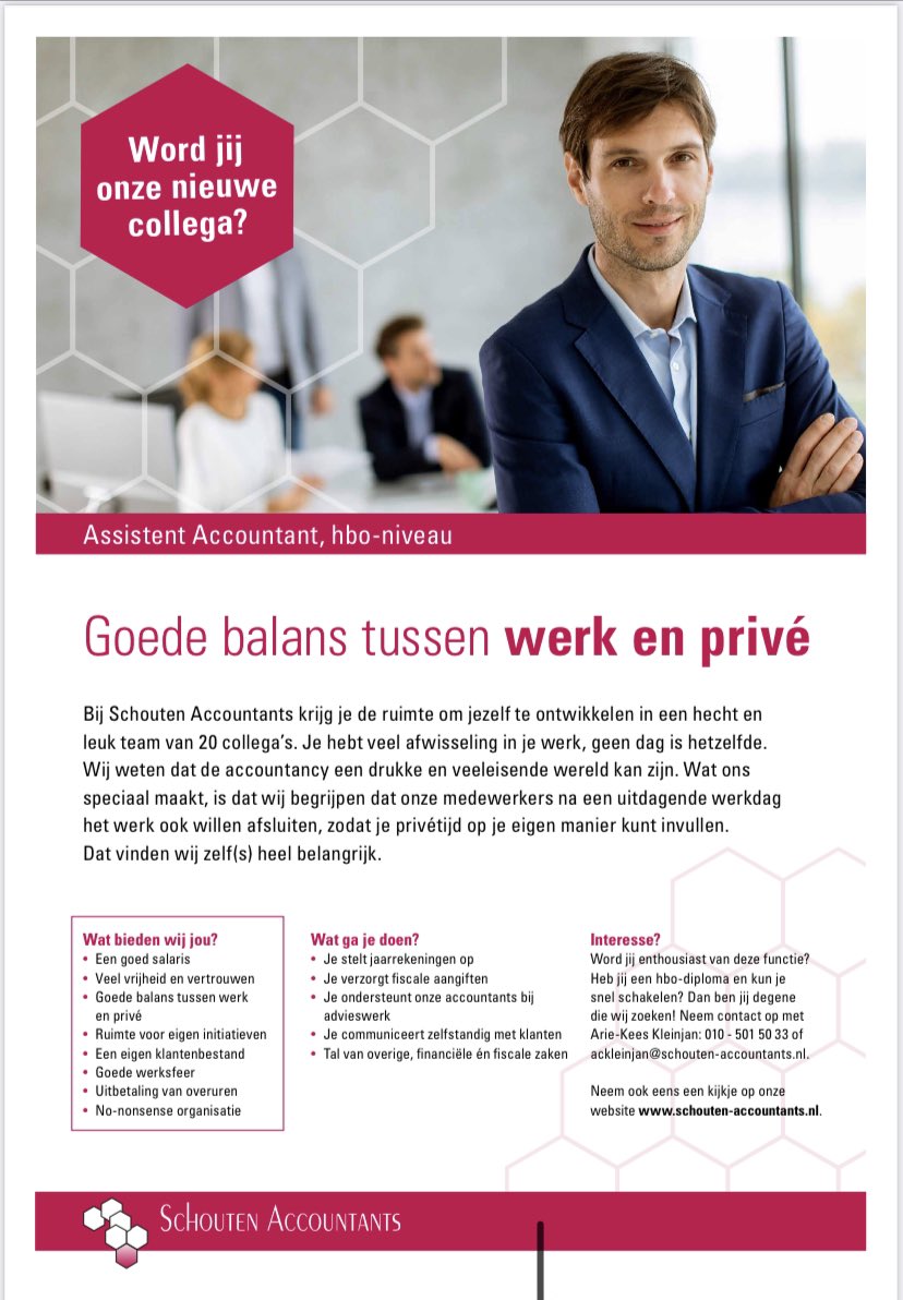 SchoutenAccount's tweet photo. Vacature bij @SchoutenAccount https://t.co/gFq9pDpXQK