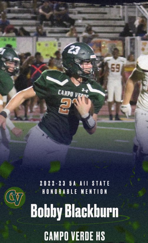 bobbyblackburnn's tweet photo. As much as I appreciate the recognition of being 5A all state honorable mention, I’m preparing to bring more success with my teammates for Campo Verde next season! @ryanfreeman1111 @JUSTCHILLY @gridironarizona @AZHSFB @CampoStrength @ZachAlvira @AZPreps365 @CVHSYotes https://t.co/nZRwbscqBd
