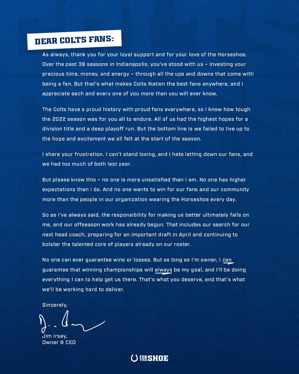 Colts's tweet image. A message from @JimIrsay: