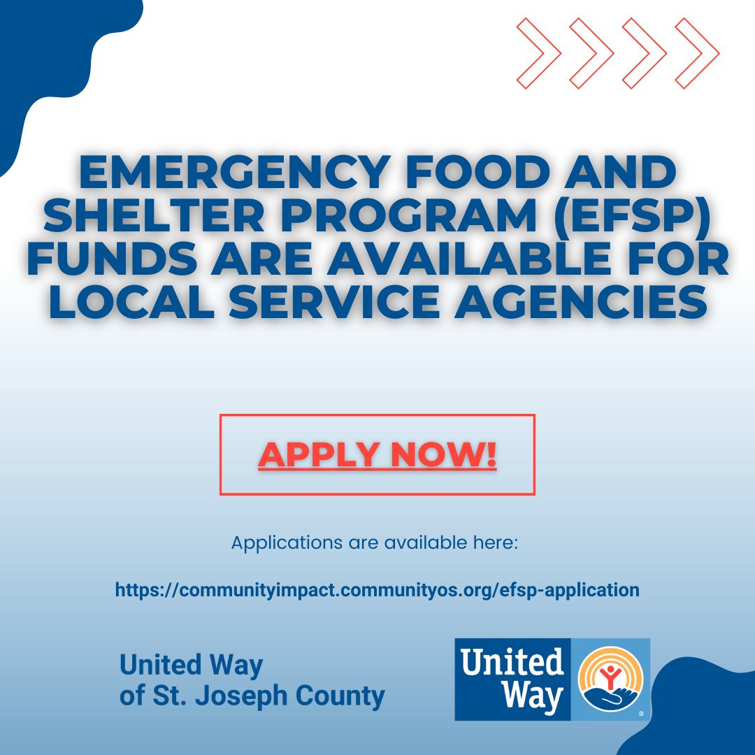 St. Joseph County has been awarded federal funds though phase 40 of the Emergency Food and Shelter Program. Public or private voluntary agencies who provide these services are invited to apply. 

Applications and more information can be found at communityimpact.communityos.org/efsp-applicati…