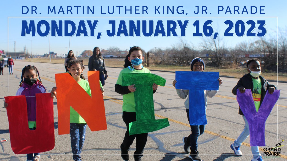 All campuses and district offices will be closed on Monday, January 16 in observance of MLK Day. Superintendent Ellis, Board members &amp; many campuses will be participating in the MLK Parade on Monday. #WeAreGPISD