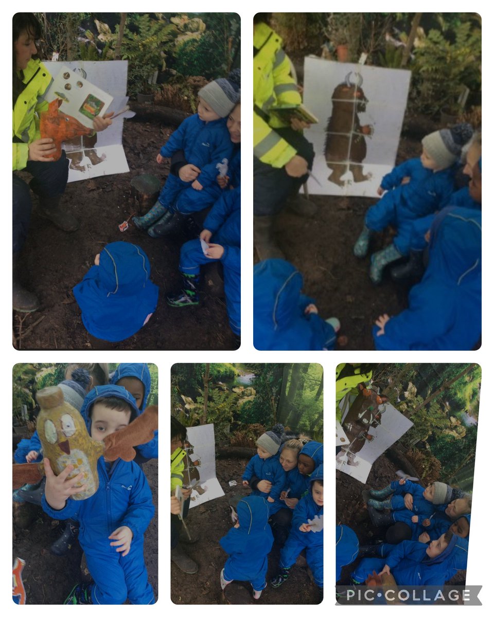 Suzieq1402's tweet photo. " Don't you know , there's no such thing as a gruffalo " #fareplaynursery at @FARE_Scotland Lochend C Allotment in our wondrous woodland. Thx Gbami making our stick puppets. Paper plate gruffalos made too. @RHSSchools @oakwoodG34 @TheRealGruffalo @LeniFare https://t.co/XmIYToQgIY