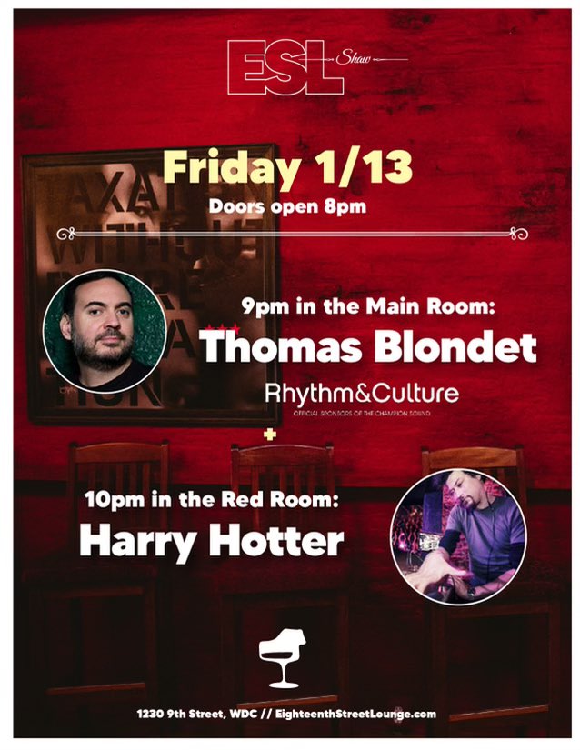 thomasblondet's tweet photo. Tonight! @18thstlounge starting at 9PM upstairs in the main room. @hotterthisyear downstairs in the Red room! #housemusic #dancemusic #deephouse #dj #nightlife #dcnightlife #lounge #dclounge #djlife https://t.co/M7Mwy7UHpq