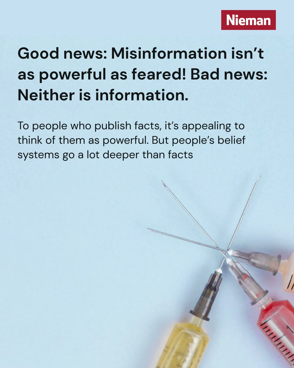 niemanfdn's tweet photo. If the past decade has taught us anything, it’s that “exposing facts” does not equal “changing people’s minds.”   https://t.co/yr5EmFVTJ7 https://t.co/v133QYrq7Z