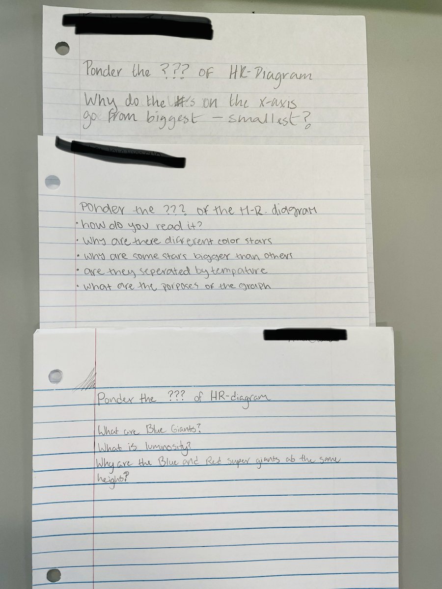 Trying something new to up our game in Depth &amp; Complexity applications in our classroom by giving students a picture and having them write down what unanswered questions they may have on our Ponder sheets about the HR-diagram. #KMSCougarPRIDE 🐾❤️🤍#Humble_ISDAdvancedLearning