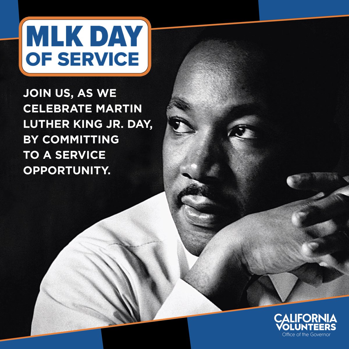 On the Dr. Martin Luther King, Jr. holiday, we celebrate the Civil Rights leader’s life &amp; legacy as a national day of service, encouraging all Californians to volunteer to improve their communities.🤲🏽
    
🔗 Find an opportunity to serve near you: bit.ly/MLKDAY_23