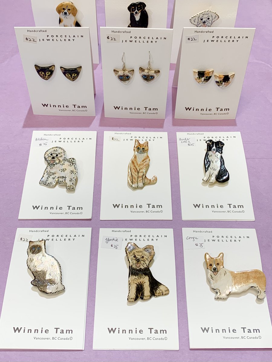 artgalleryvic's tweet photo. Are you Team Dog 🐶 or Team Cat?  🐱These glazed porcelain ceramic pins by Vancouver, BC artist, Winnie Tam make the  purrfect gift, no matter the occasion! Visit the Gallery Shop and check out this charming line. #AGGV #shopAGGV #galleryshop #yyjdogs #winnetam https://t.co/ZcYfztSipX