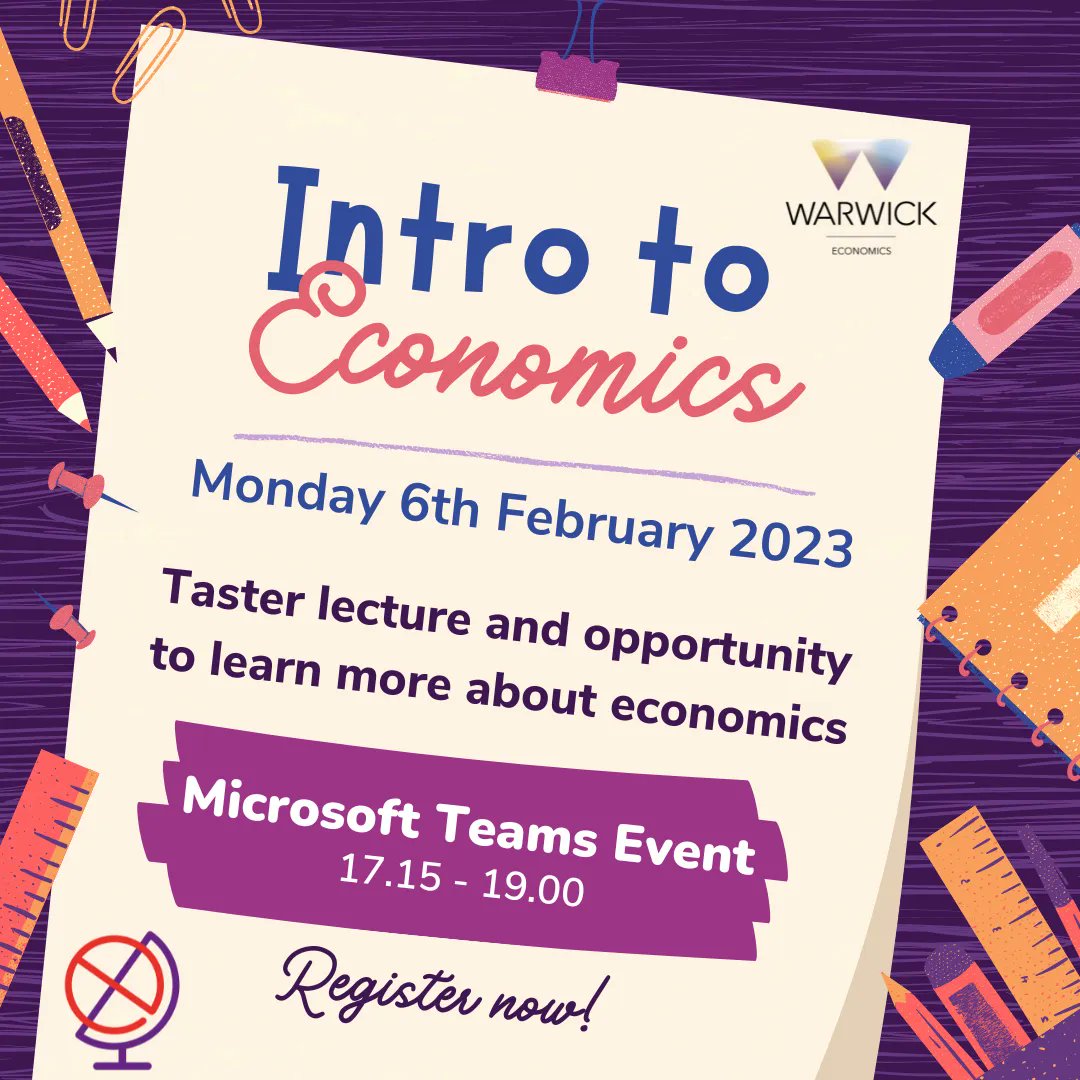 DiscoverEcon's tweet photo. The University of Warwick are running a FREE interactive event for 16-18 year olds, teachers and parents who want to learn more about studying economics. Click here 👉 https://t.co/ZHy5zmysA0  to find out more and register now! 

#studyeconomics #schoolsevent #alevels #sixthform https://t.co/Ab7AMZL0Wh