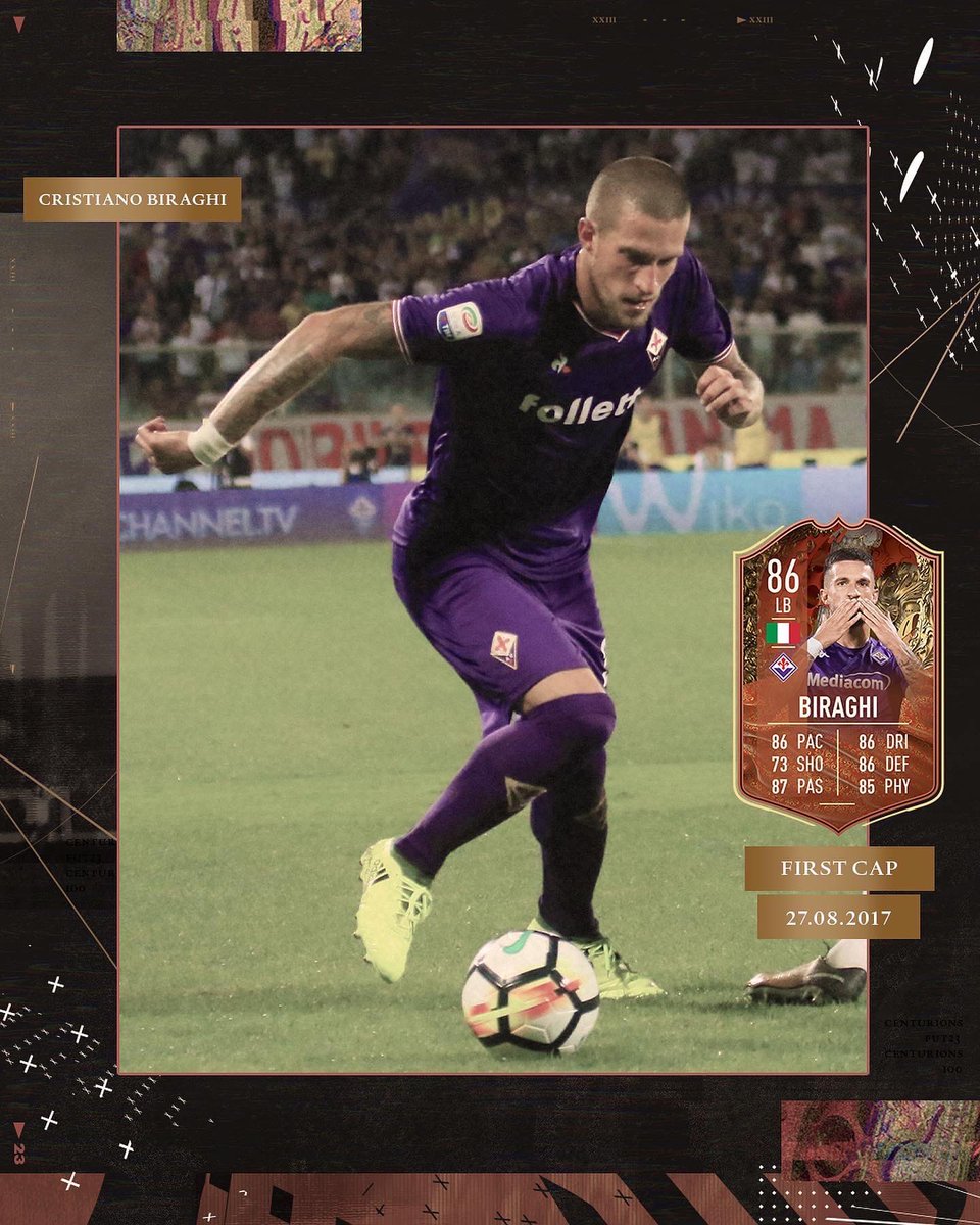 acffiorentina's tweet photo. From his first cap, to his 100th and his last 👏  Biraghi is a part of Centurions in #FIFA23 💯  @EASPORTSFIFA @EA_FIFA_Italia https://t.co/AvwEXH9HoI