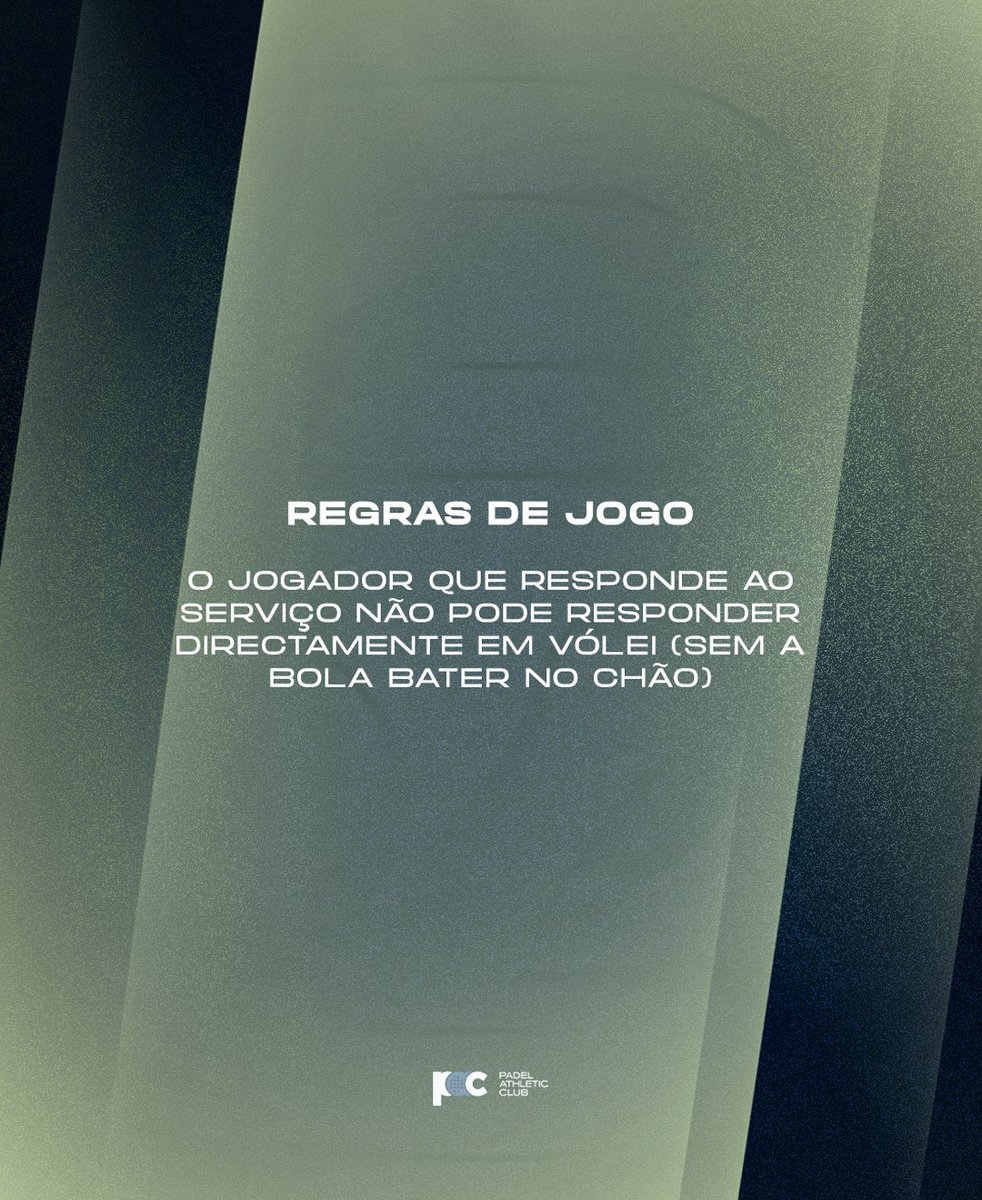 pac_padel's tweet photo. 𝗣𝗔𝗗𝗘𝗟: 𝗢 𝗾𝘂𝗲 𝗱𝗲𝘃𝗲𝘀 𝘀𝗮𝗯𝗲𝗿 🎾
Regras de Jogo
O jogador que responde ao serviço não pode responder diretamente em vólei (sem a bola bater no chão)
#padel #padelplayers #instapadel #padelcoach
#padellife #padeladdict #padeltips
#padelcoaching #worldpadeltour https://t.co/svDv8evb5c