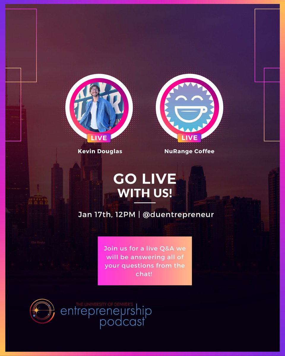 Get your coffee ready and join us for a live chat next Tuesday! @kevdougie will be chatting with our special guests from <a href="/nurangecoffee/">NuRange</a> and answering questions from the chat. Don't miss out! 

Follow us: instagram.com/duentrepreneur… 
#instalive #livechat #NuRangeCoffee #QandA
