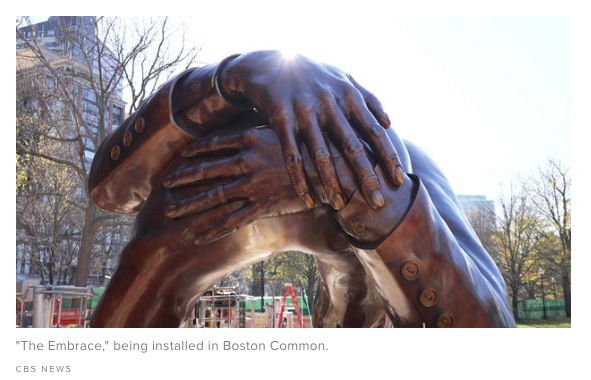 drvickip's tweet photo. "It will be a symbol of love, belonging and hope."
Struck by the artistry of this new installation honoring Dr. Martin Luther King Jr. & Coretta Scott King in #BostonCommons. Beautiful work by Walla Walla Foundry in #WAState.
https://t.co/JDdOlFrYIR via @cbssunday #MLKDay https://t.co/uIEZWz8p78
