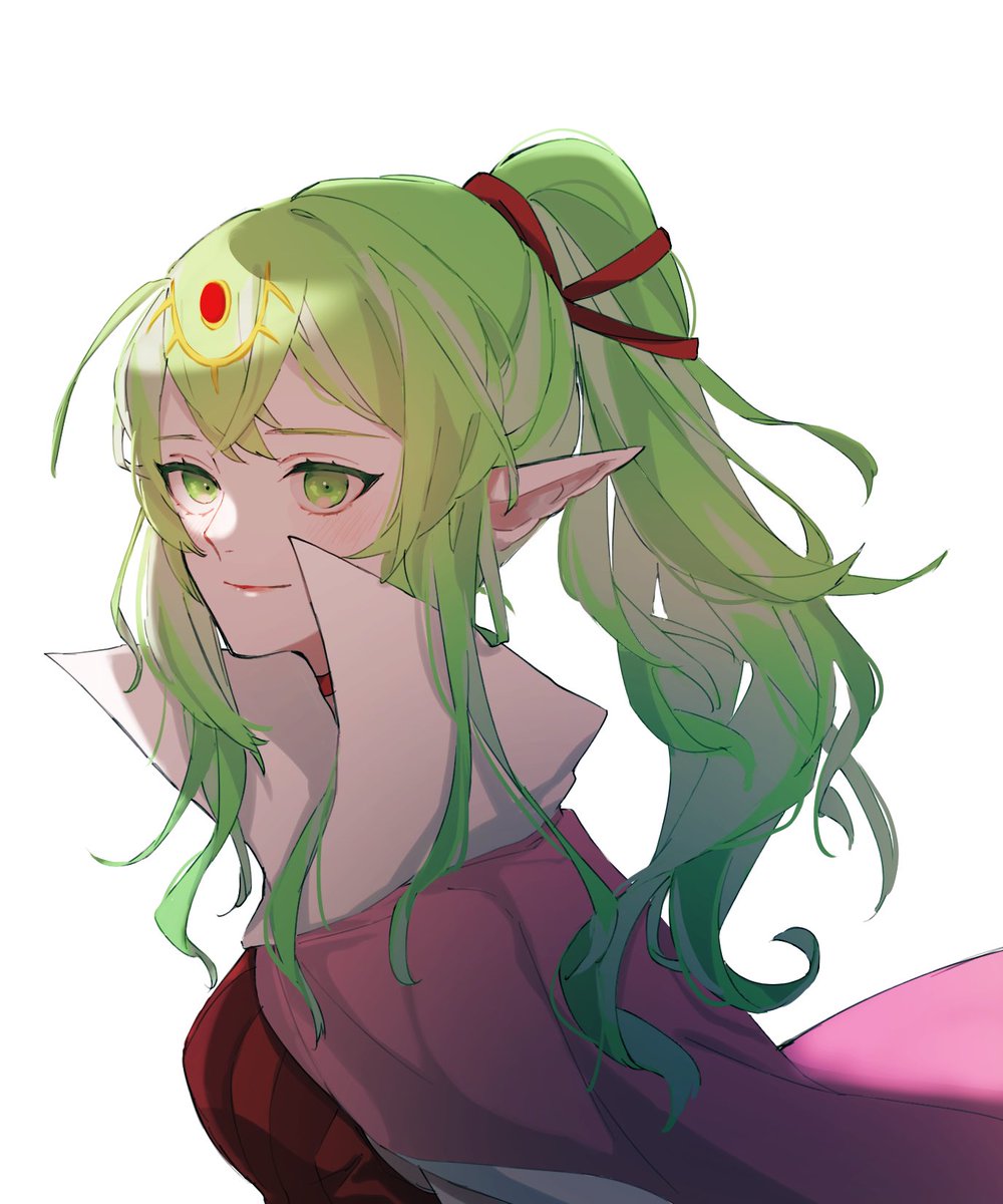 1girl breasts cape closed mouth dress green eyes green hair  illustration images