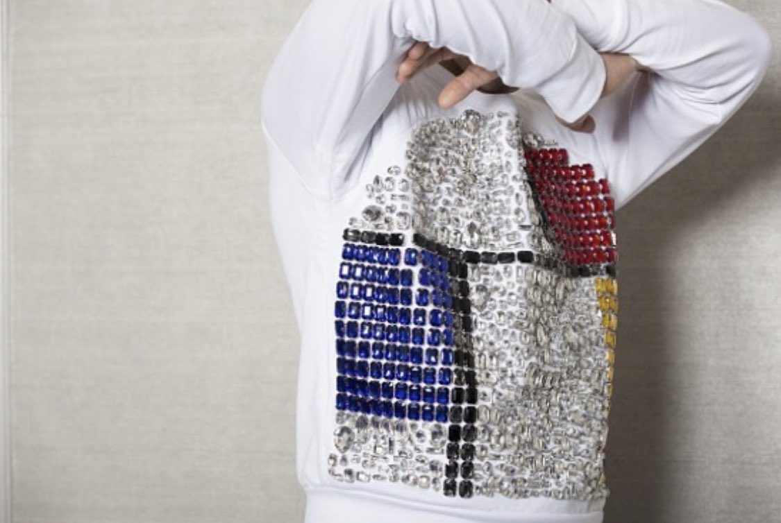 A #MONDRIAN #sweater by me covered in <a href="/swarovski/">swarovski</a> #rhinestones ☀️#menswear #fashion