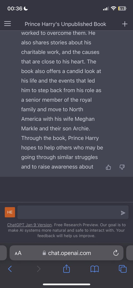 👀 Either #chatgtp does have access to current information, or #Harry book was simply entirely predictable #SparebyPrinceHarry