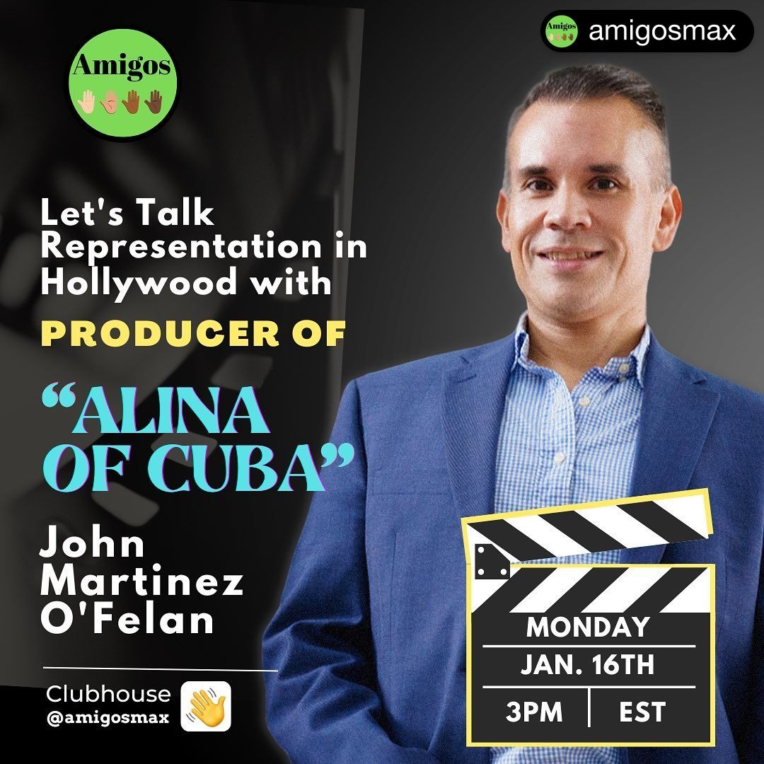 #Retweet from <a href="/danay/">Danay Escanaverino - Latina Leader on a Mission 🔥</a>
We're talking all things #LatinoRepresentation 
MONDAY 1/16 at 3PM EST on 
<a href="/Clubhouse/">Clubhouse</a>
 
w/Producer of #AlinaofCuba, John Martinez O'Felan. 
👇RSVP 👇
 clubhouse.com/event/Pr4KOoB6
#AmigosMax 
<a href="/mankind_ent/">Mankind Entertainment</a>
#diversity #latino #film
