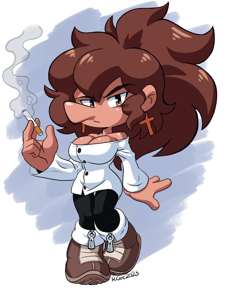 @Shoolmail bday is coming up so i drew one of their ocs, thought of her in a chibi design which made me think of the Snowboard Kids games and that led to this.