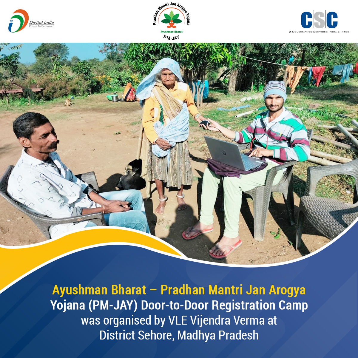 CSCegov_'s tweet photo. Ayushman Bharat – Pradhan Mantri Jan Arogya Yojana (PM-JAY) Door-to-Door Registration Camp was organised by VLE Vijendra Verma at District Sehore, Madhya Pradesh.

#CSC #DigitalIndia #RuralEmpowerment #AyushmanBharat #PMJAY #SaturdayMotivation https://t.co/lGTCy2L056