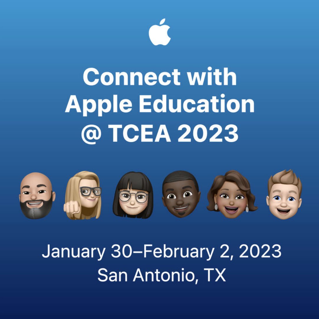 gigemkp's tweet photo. 📣🗓️ Join Apple’s sessions at #TCEA2023 from January 30 to February 2, 2023, in Room 221A. Our session topics are designed to infuse passion and limitless possibilities for the future of education. https://t.co/qxgBBA0qol