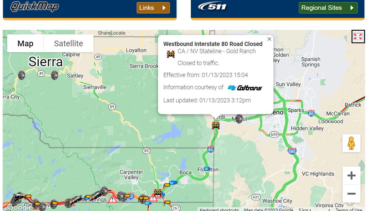 CaltransDist3's tweet image. Turning ALL WB traffic on Interstate 80 at the @nevadadot state line due to a rockslide at Mystic in @NevadaCountyCA. Crews en route. No ETO. @CHP_Truckee