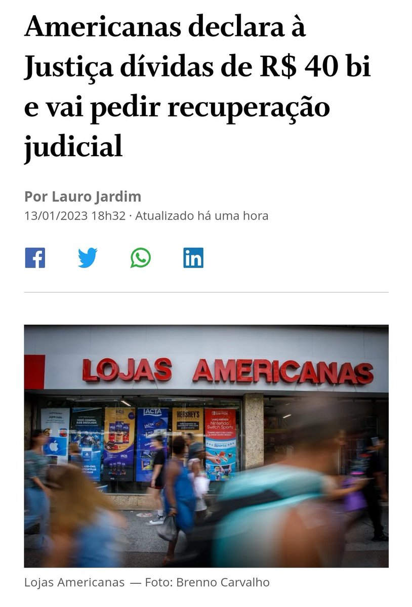 O rombo nas Americanas na verdade foi de 40 Bilhões!

Os "Jenios" do Mercado não viram isso, mas deixa o Lula comprar uma tapioca no cartão corporativo