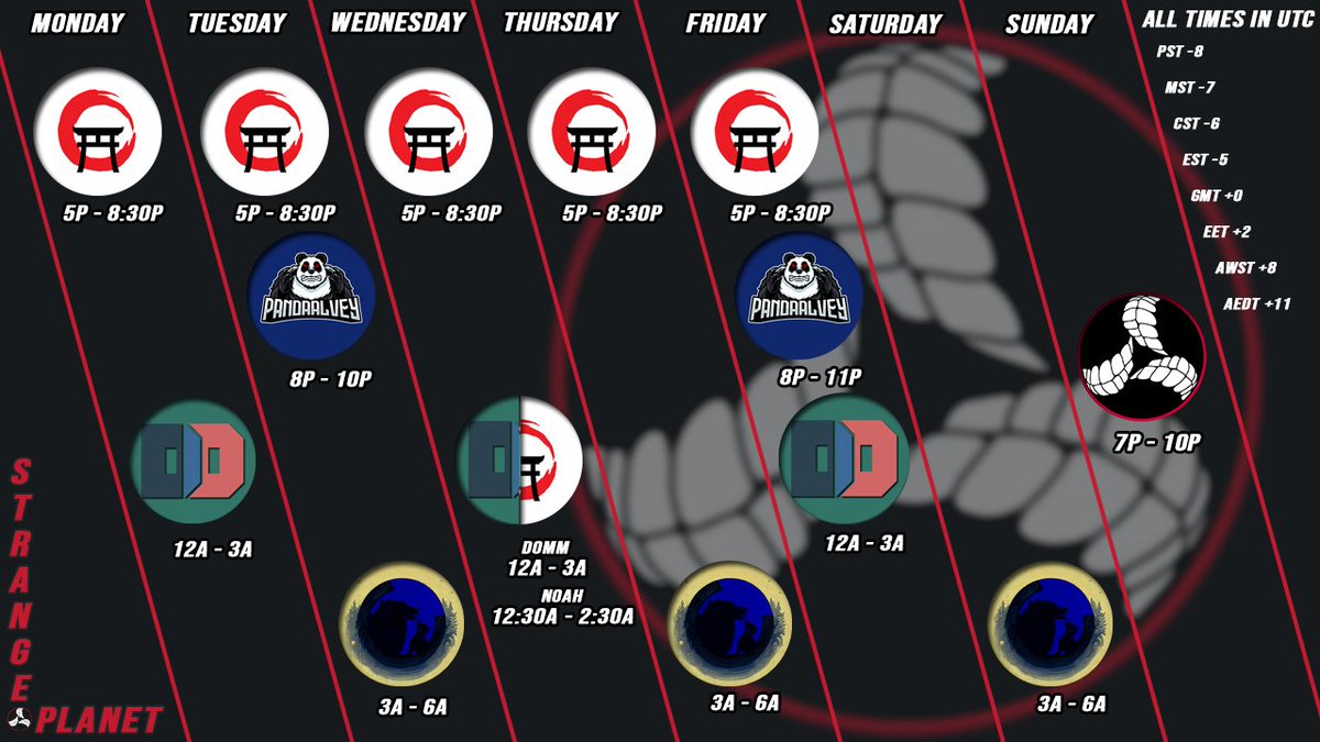 _StrangePlanet_'s tweet image. New Year, New Schedule!
@DommDynamite
  twitch.tv/dommdynamite 
@pandaalvey
  twitch.tv/pandaalvey
@NoahsArkives_
  twitch.tv/noahsarkives
@night2wolf  twitch.tv/papa_wolf_vtv
