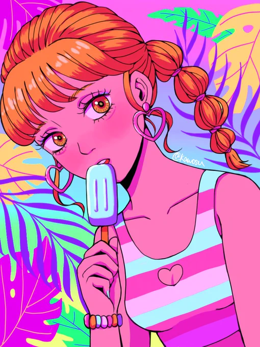 #絵を彩度100にすると超派手 自分もやってみた 凄いちかちかするw 左は元とあまり変わらないなぁ