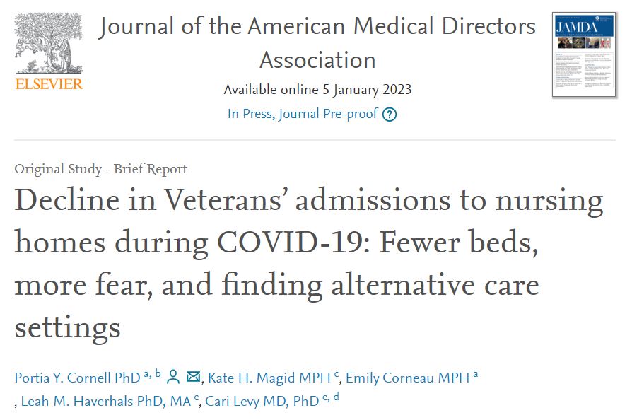 Leah Haverhals, PhD, MA (@lmhaverhals) on Twitter photo Curious about declines in Veterans' admissions to nursing homes during the pandemic? The paper led by <a href="/PortiaCornell/">Portia Y. Cornell</a> w/ co-authors <a href="/Katie_Magid/">Katie Magid</a>, Emily Corneau, myself, & <a href="/cari_levy/">Cari Levy</a> in <a href="/JAMDAcom/">JAMDA</a> outlines some of the reasons tinyurl.com/36u3yfvr Curious about declines in Veterans' admissions to nursing homes during the pandemic? The paper led by <a href="/PortiaCornell/">Portia Y. Cornell</a> w/ co-authors <a href="/Katie_Magid/">Katie Magid</a>, Emily Corneau, myself, & <a href="/cari_levy/">Cari Levy</a> in <a href="/JAMDAcom/">JAMDA</a> outlines some of the reasons tinyurl.com/36u3yfvr