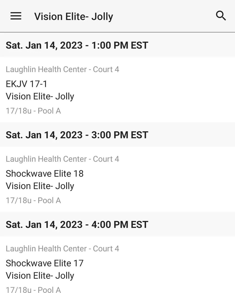 Vision Elite Volleyball will open up tournament play at the Winter Heat tomorrow !
Check out Vision Elite- Jolly's schedule