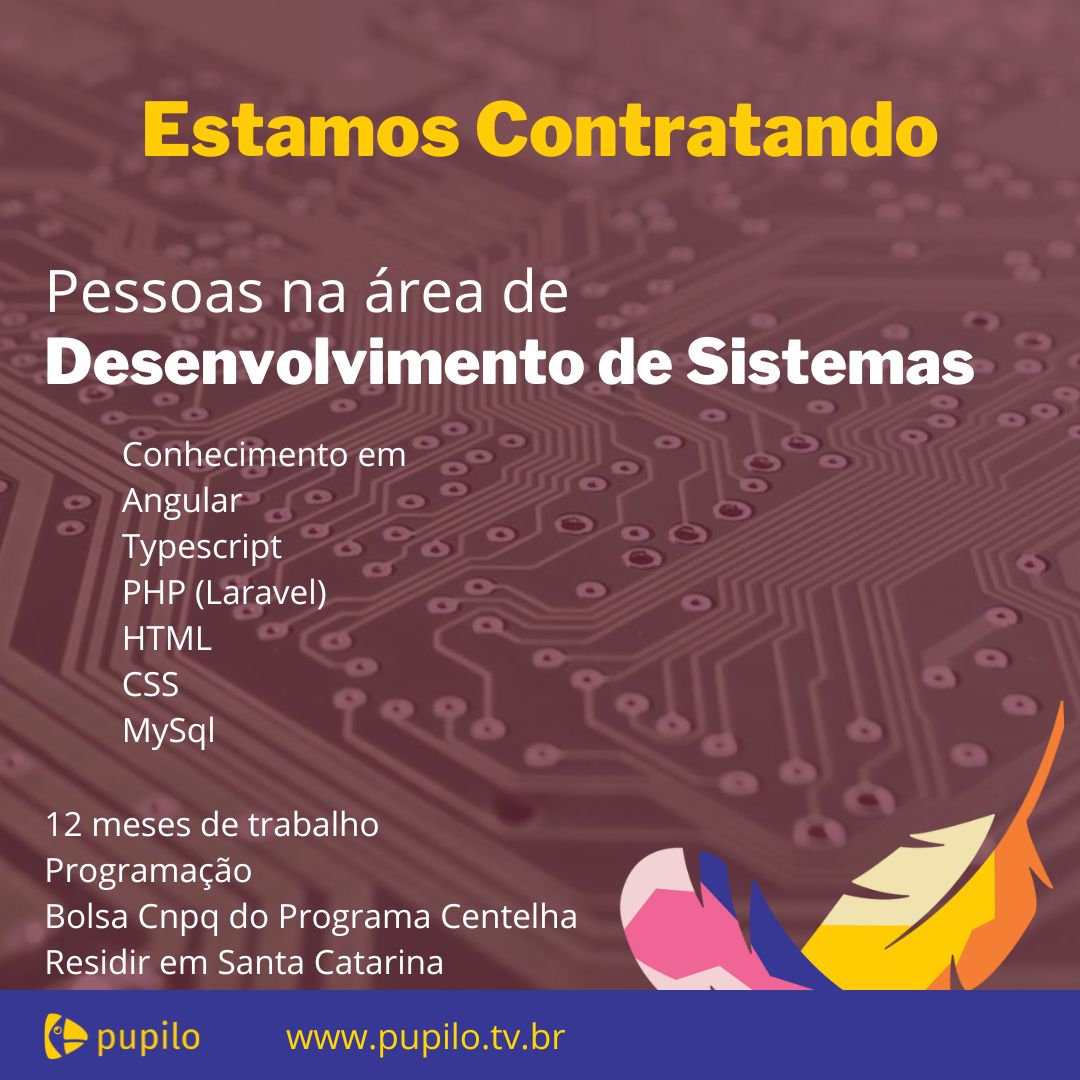 BrPupilo's tweet photo. A Pupilo TV está participando do programa Centelha e procuramos uma pessoa que trabalhe com programação para criar e lançar a versão 2.0 da plataforma de serviço de streaming de filmes dedicada para a escola. Para saber mais é só acessar  https://t.co/846FcreNpi e se candidatar! https://t.co/fKykP29JMF