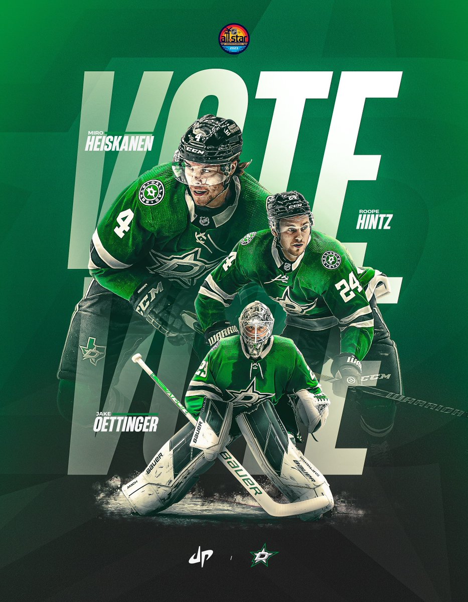 FOLKS! Help us get the Stars to the NHL All-Star game! ⭐️🤠

RETWEET to vote for Miro Heiskanen, Jake Oettinger 🦦, and Roope Hintz to join Robo &amp; Coach DeBoer in South Florida! #NHLAllStarVote