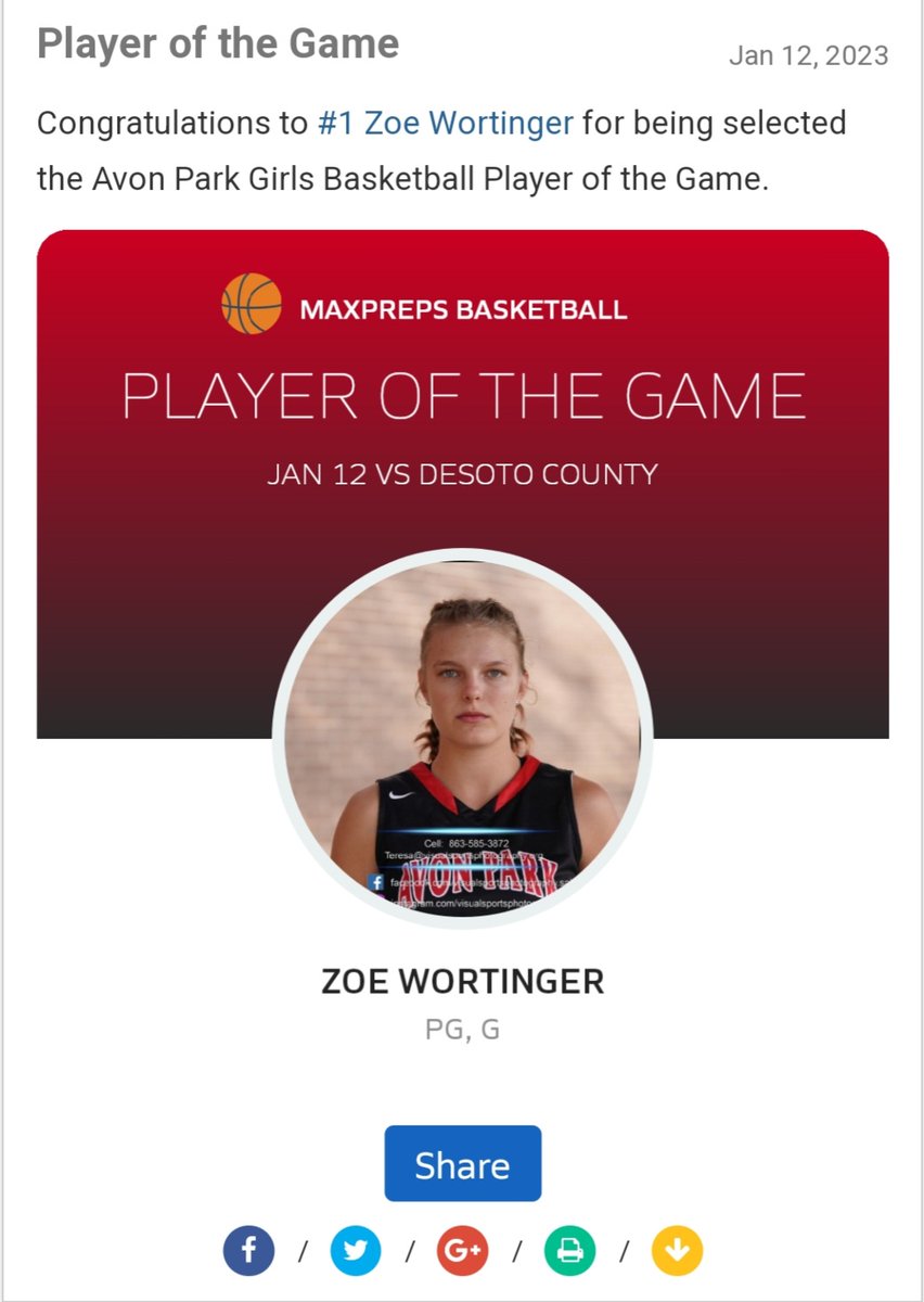 APHSGBB's tweet photo. Congratulations to Zoe Wortinger for being selected player of the game against Desoto!!! https://t.co/vhNUB4rN94